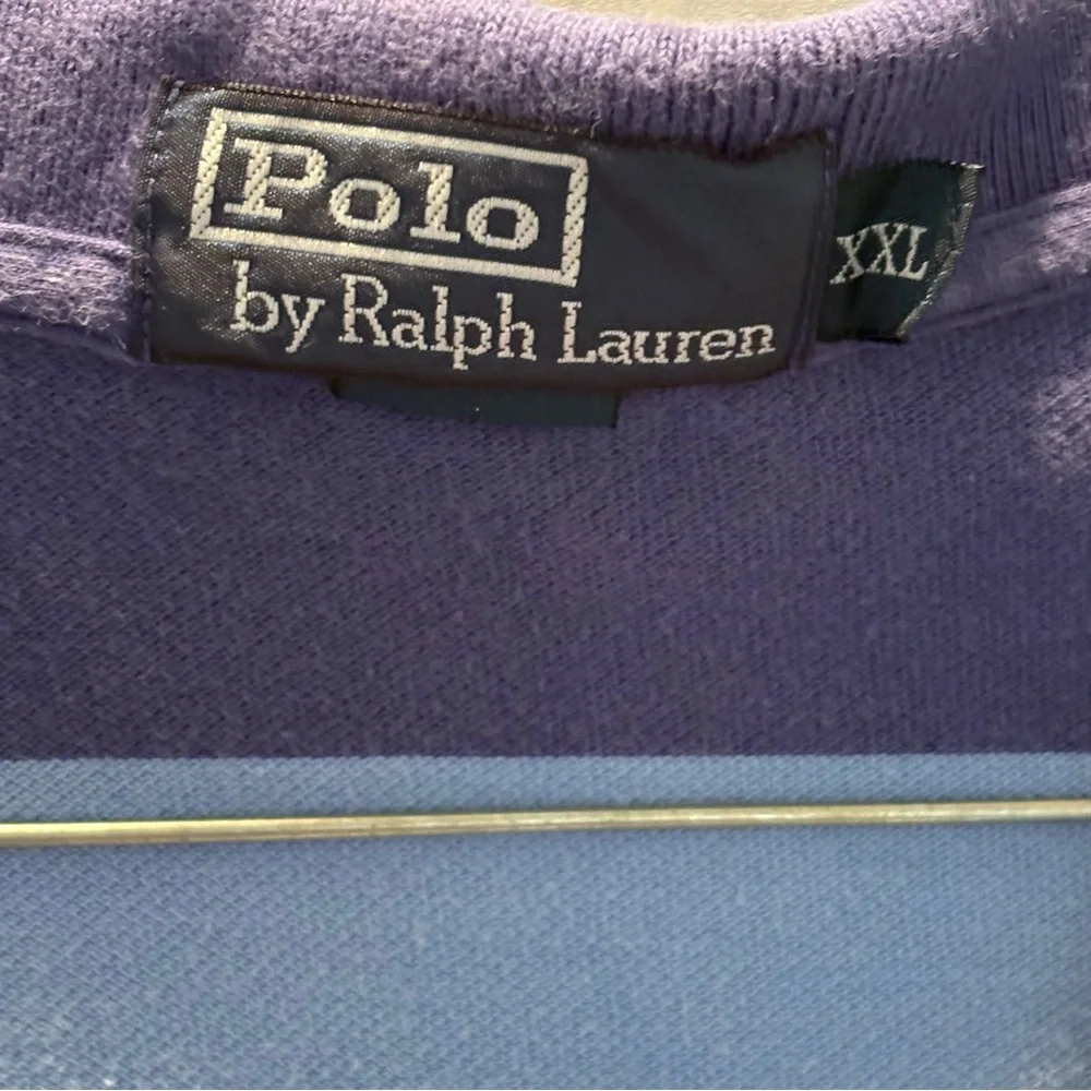 Vintage Polo Ralph Lauren Men's Polo with Navy and Light Blue Stripes